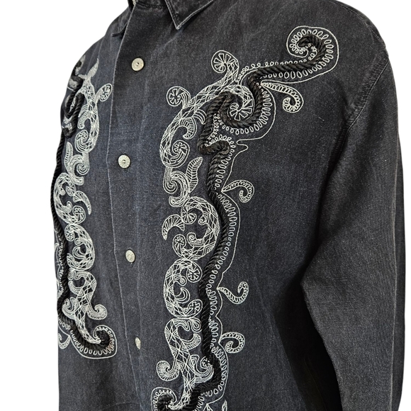 Vintage International Male Western Embroidered Rope Button Down Shirt Medium L8 - Picture 6 of 11